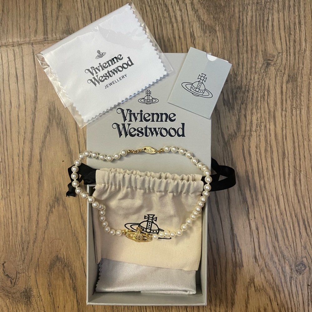 Vivienne Westwood Bas Relief Pearl Choker - GOLD Light Colorado Topaz Pearl